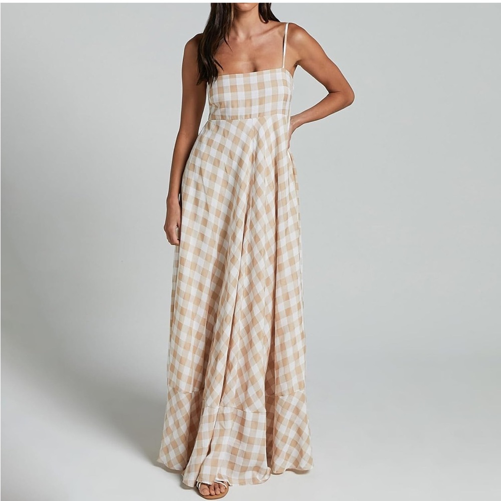 Checkered Beige Maxi Dress
